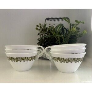 Corelle Spring Blossom Crazy Daisy Hook Handle Cups Set of 6 Vintage 1970s
